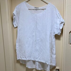 Elegant White Short Sleeve Linen Top